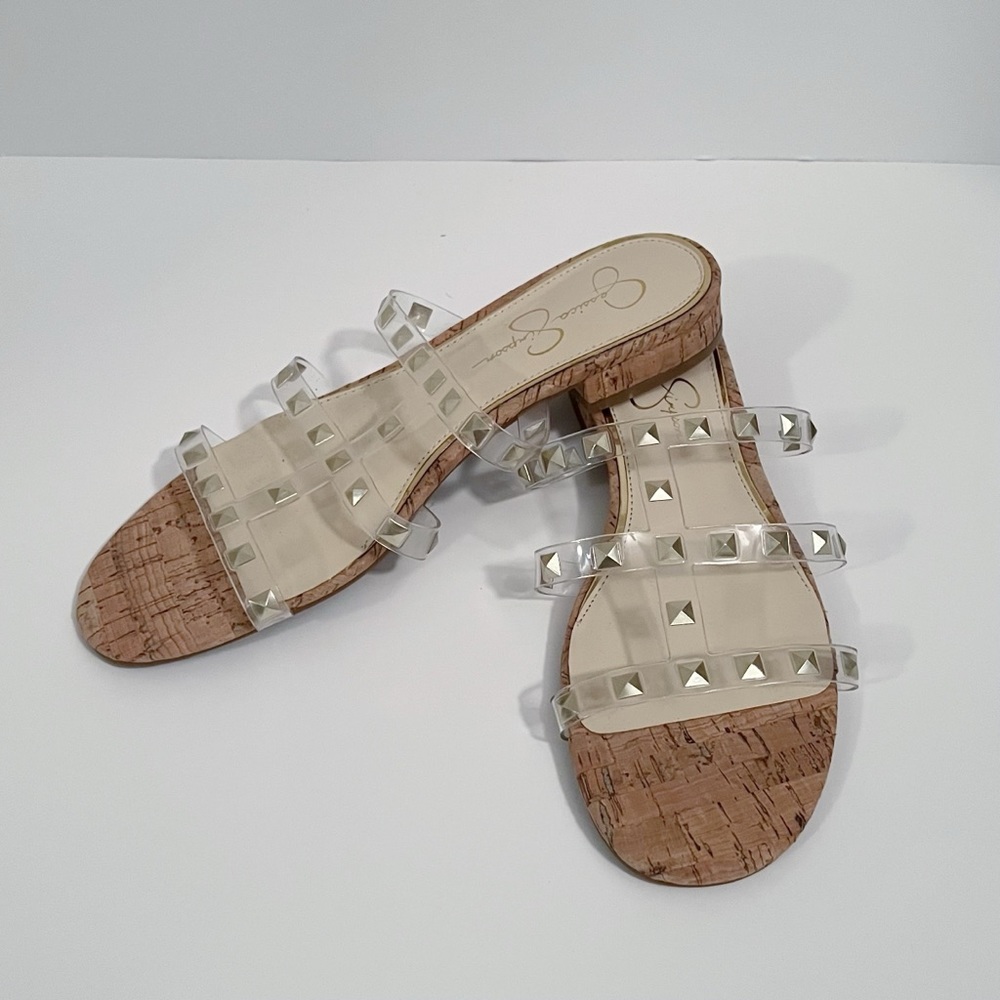 Jessica Simpson Ciara Clear Studded Flat Sandals Sz 8.5 NWOB